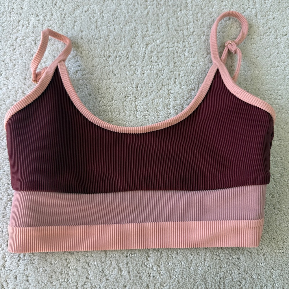 Beach Riot Eva Top Sports Bra Womens Small Oxblood Pink Ribbed Colorblock